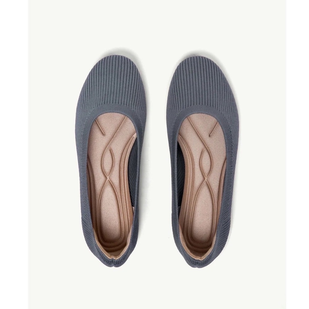 Womens Grey Knit Round Toe Ballet Flats Comfort Slip On Loafers‎ Size 39